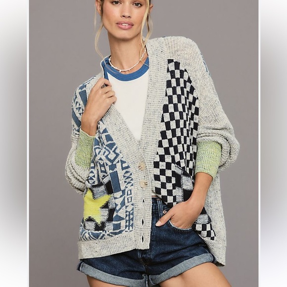 Pilcro Sweaters - Anthropologie Pilcro Mash-Up Cardigan Sweater Oversized Size Small